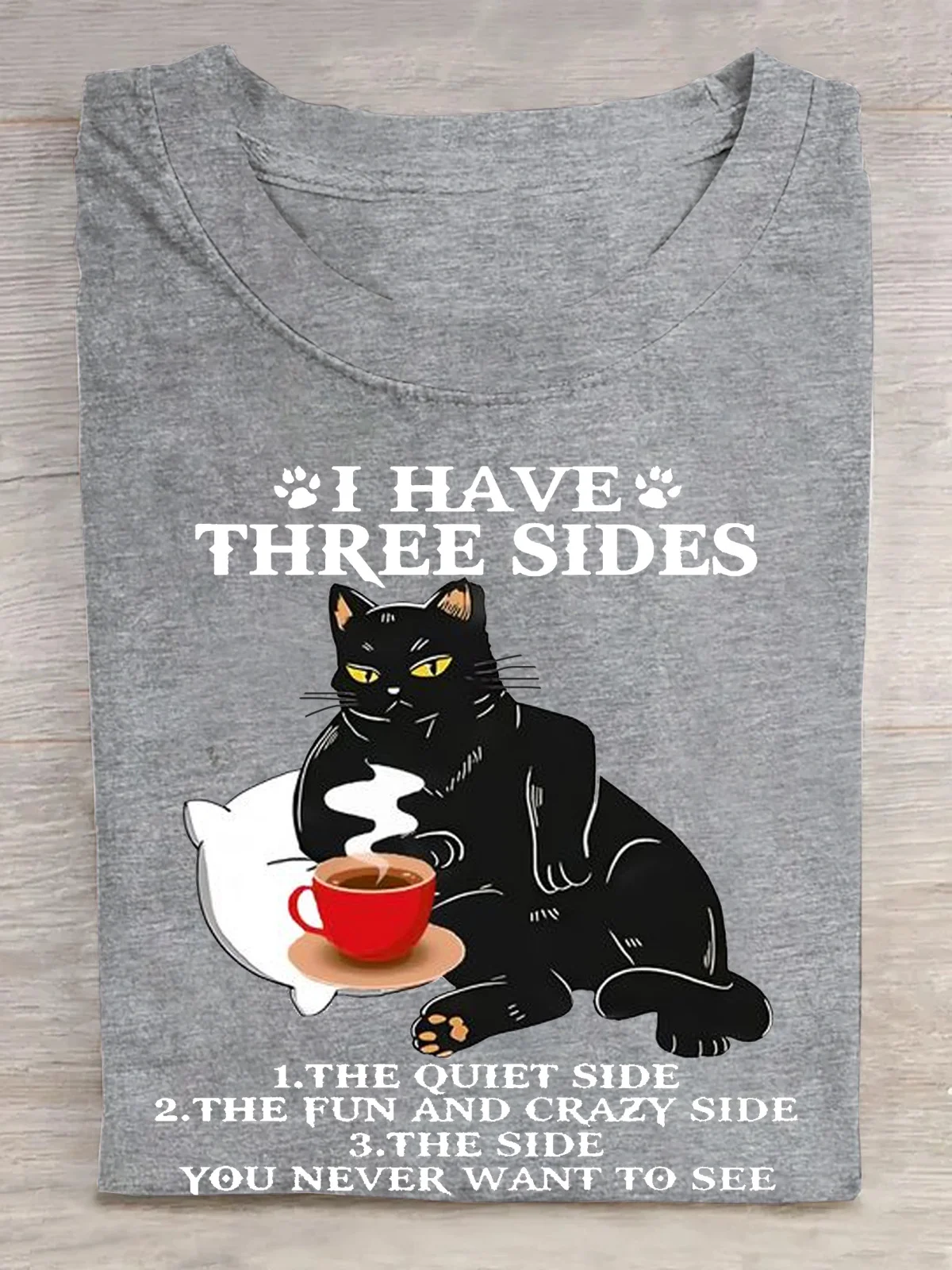 I HAVE THREE SIDES Casual Cotton Cat Crew Neck T-Shirt