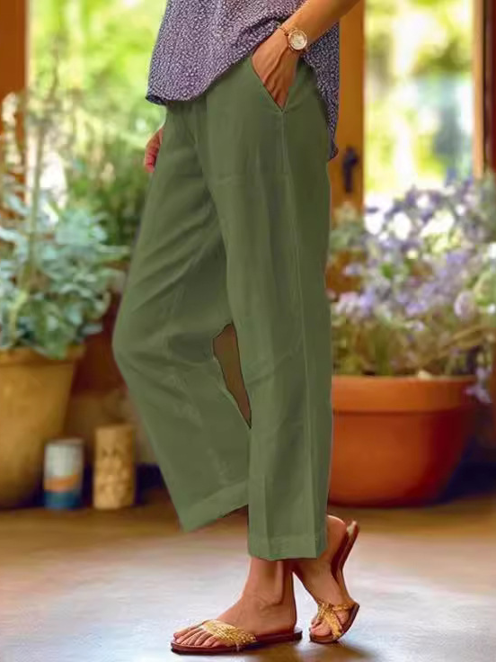 Women's Plain Casual Pants With Pockets