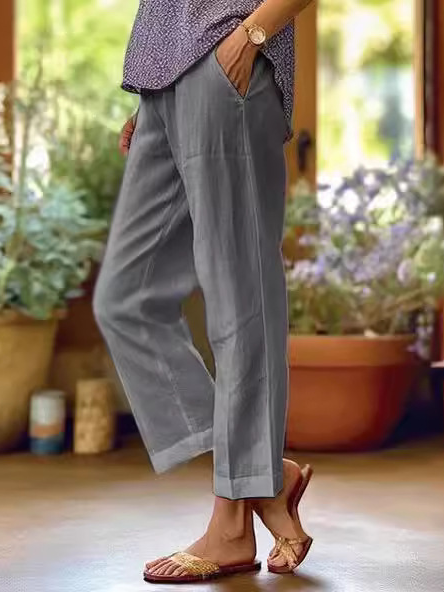 Women's Plain Casual Pants With Pockets