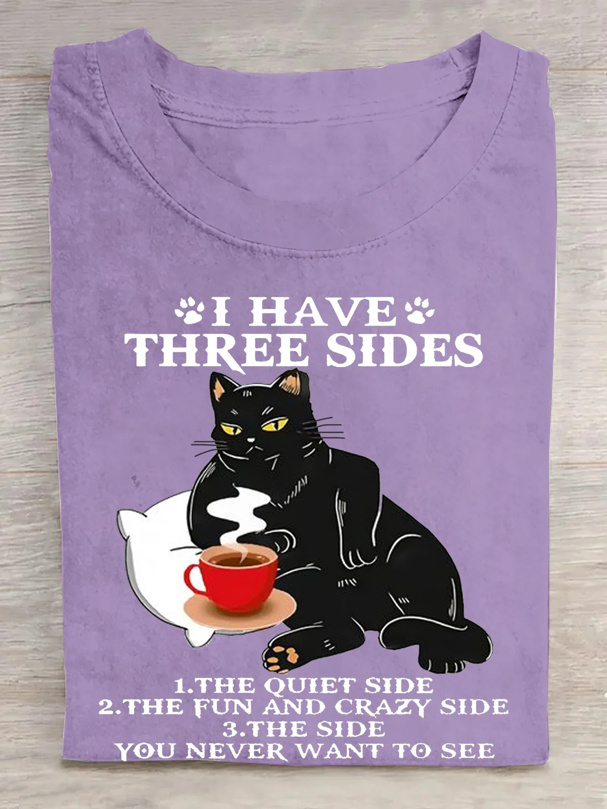 I HAVE THREE SIDES Casual Cotton Cat Crew Neck T-Shirt