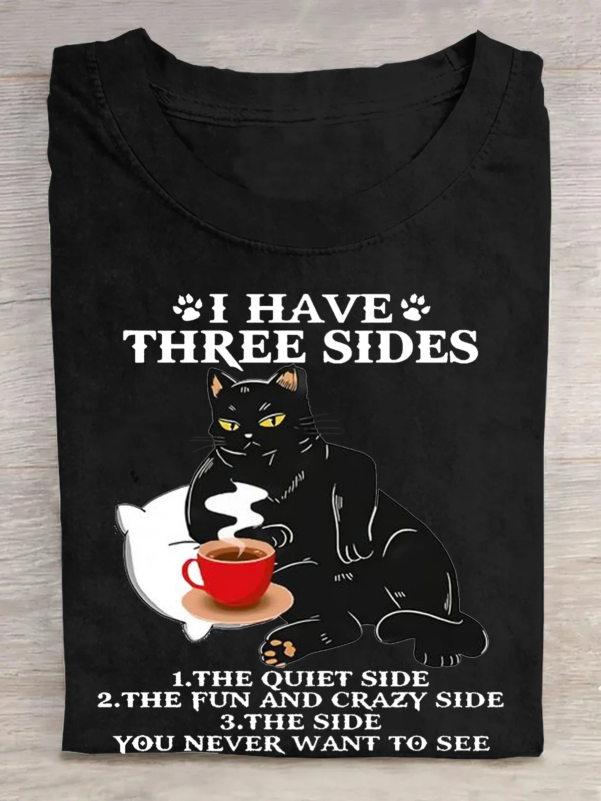 I HAVE THREE SIDES Casual Cotton Cat Crew Neck T-Shirt