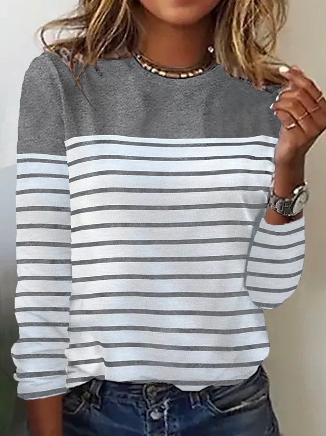 Women's Striped Printing Knitted Crew Neck Daily Going Out Casual Top