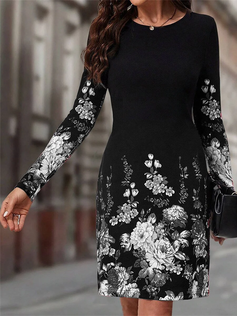 Floral Loose Casual Crew Neck Dress