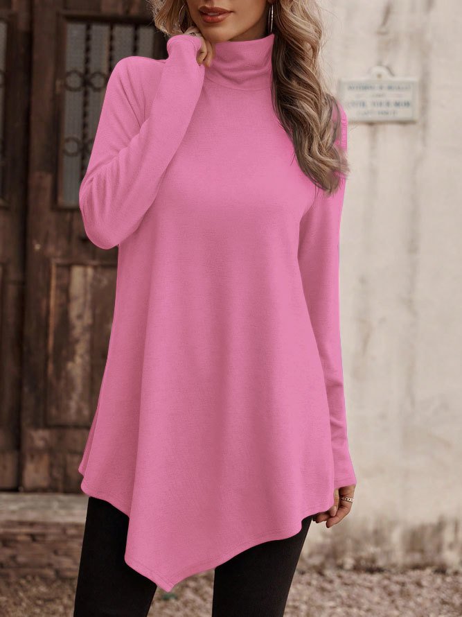 Knitted Casual Turtleneck Plain T-Shirt