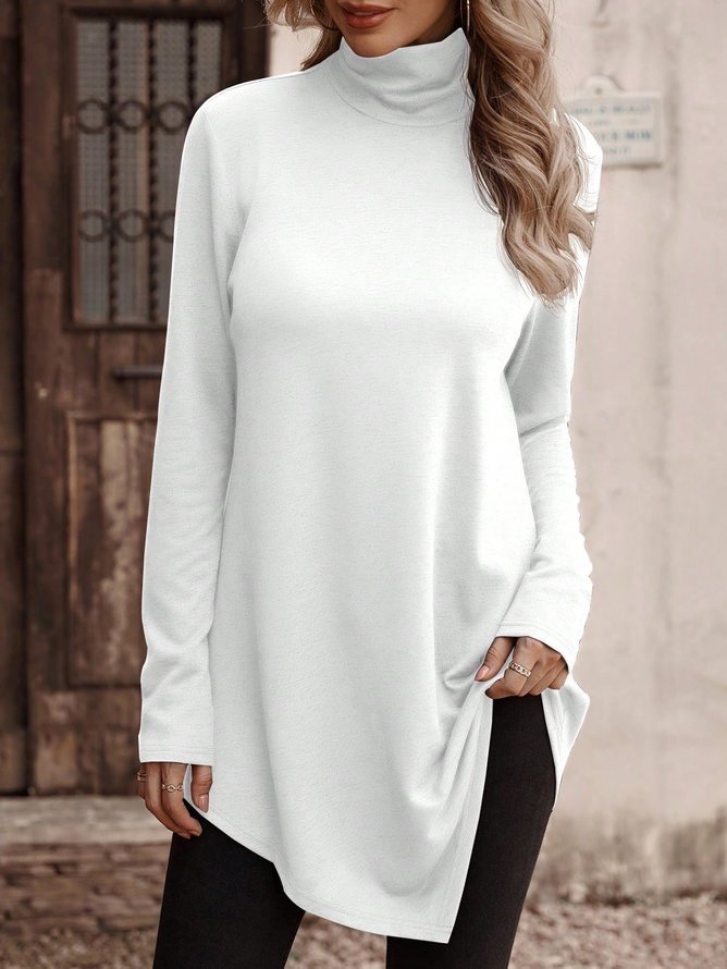 Knitted Casual Turtleneck Plain T-Shirt