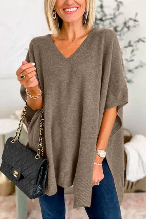 Plain Casual V Neck Loose Sweater