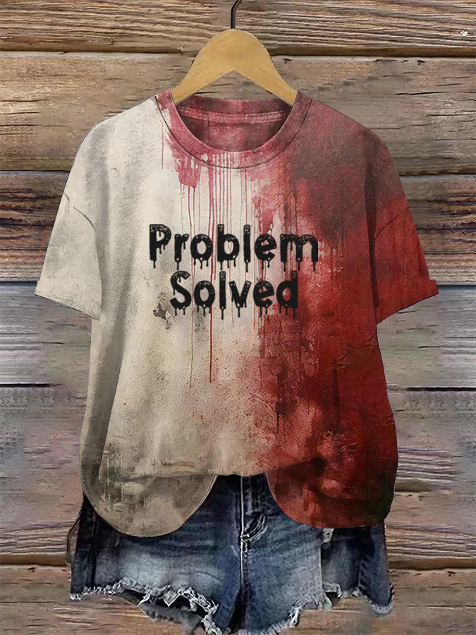 Women's Bloody Problem Solved Halloween Print T-Shirt