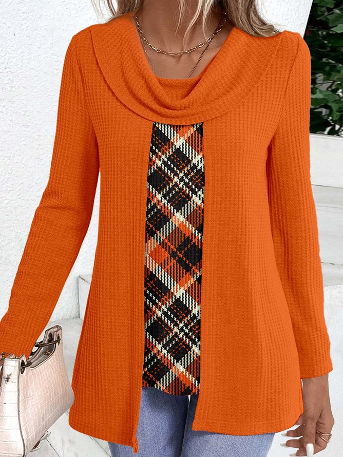 Women Plaid Jersey Long Sleeve Casual Daily Spring/Fall Blouse