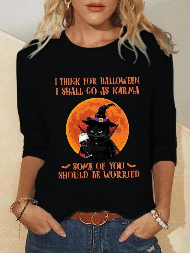 Women Halloween Crew Neck Jersey Long Sleeve Casual Daily Spring/Fall T-shirt