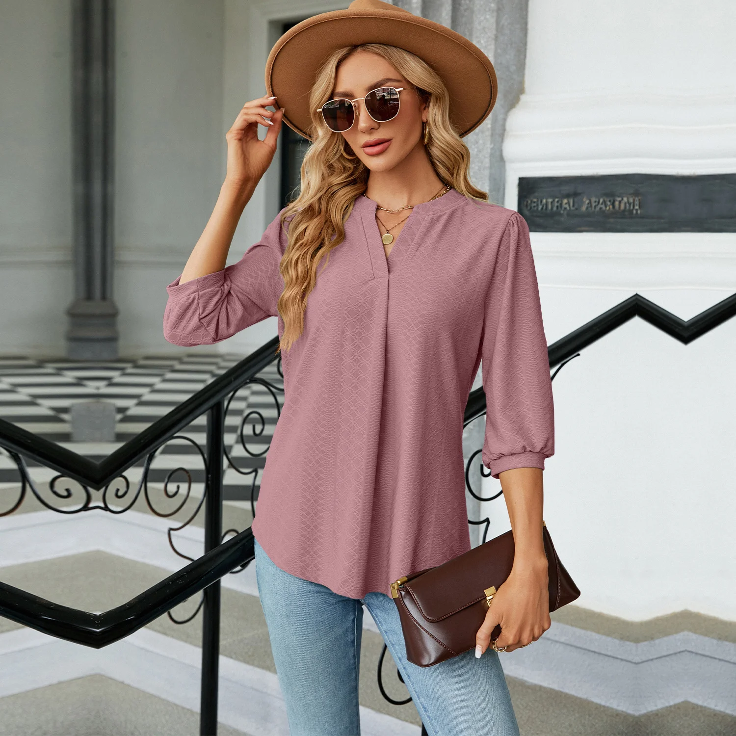 Women's Half Sleeve Shirt Summer White Plain V Neck Balloon Sleeve Daily Going Out Casual Top