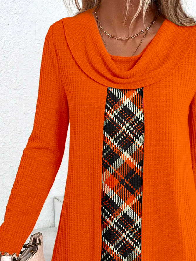 Women Plaid Jersey Long Sleeve Casual Daily Spring/Fall Blouse