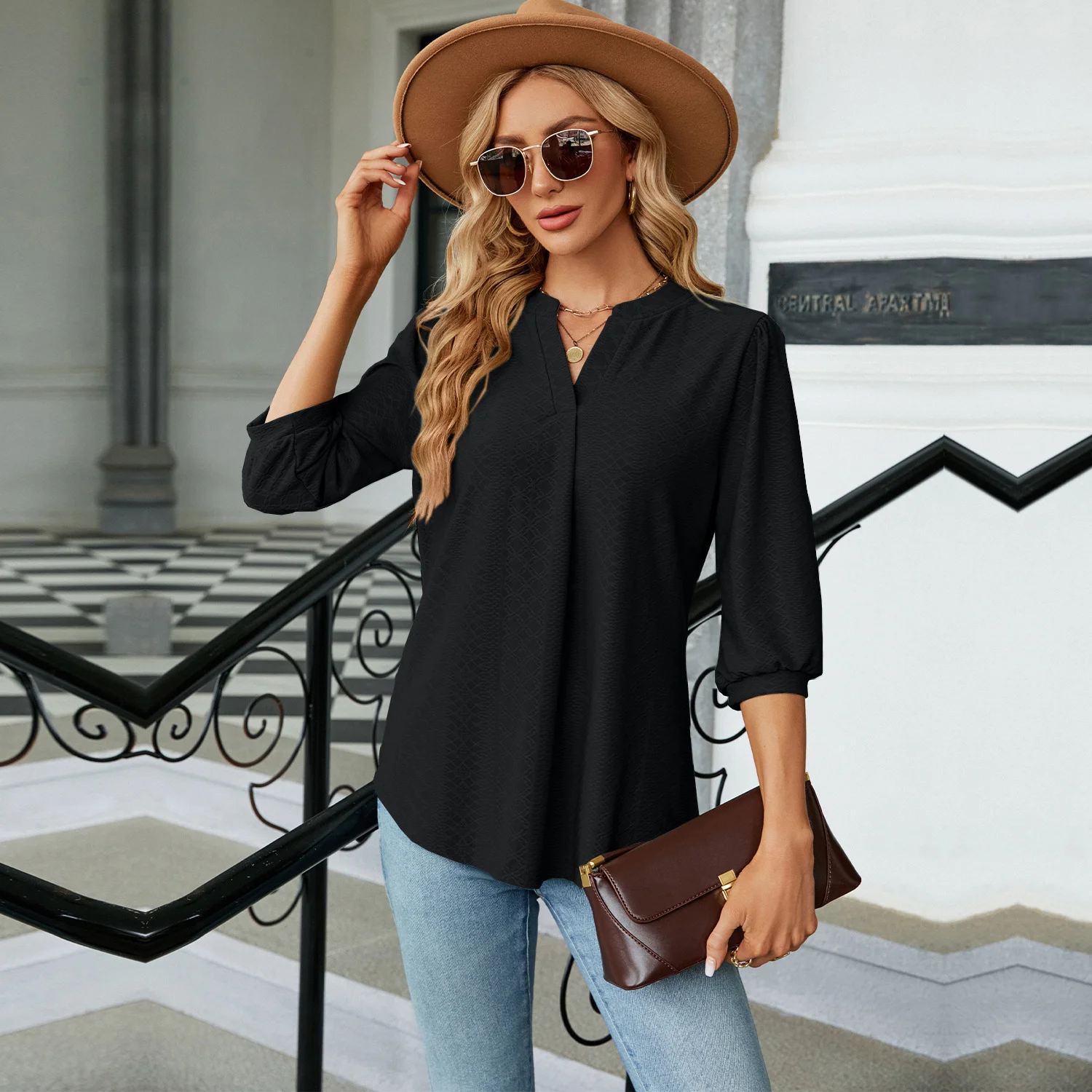 Women's Half Sleeve Shirt Summer White Plain V Neck Balloon Sleeve Daily Going Out Casual Top