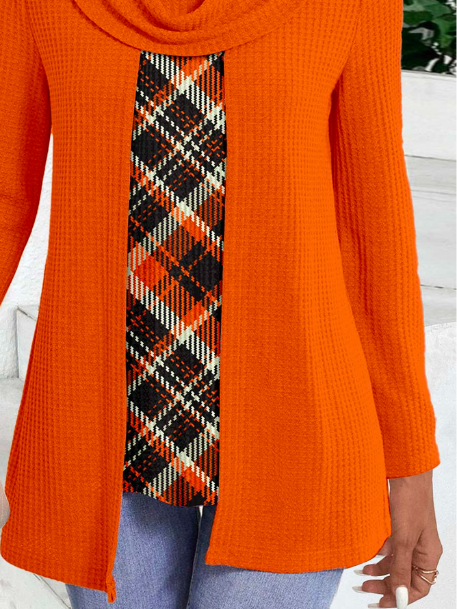 Women Plaid Jersey Long Sleeve Casual Daily Spring/Fall Blouse