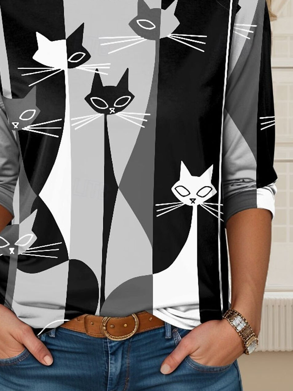Women Cat Crew Neck Jersey Long Sleeve Casual Daily Spring/Fall T-shirt