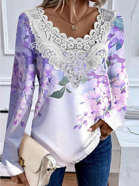 Lace Casual Floral Loose Blouse