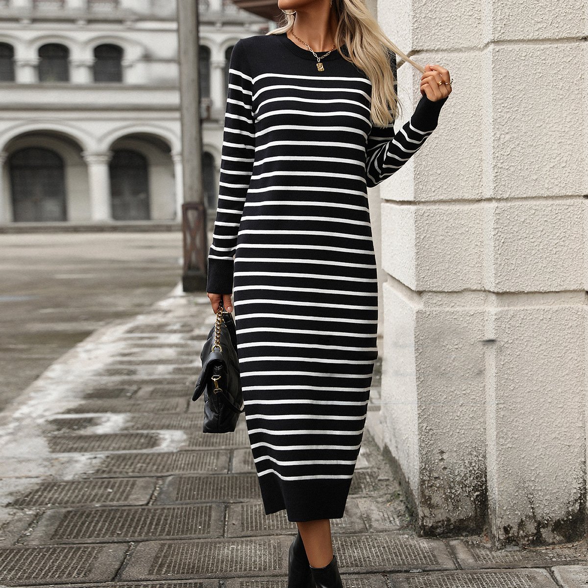 Casual Loose Sweater Dress With No