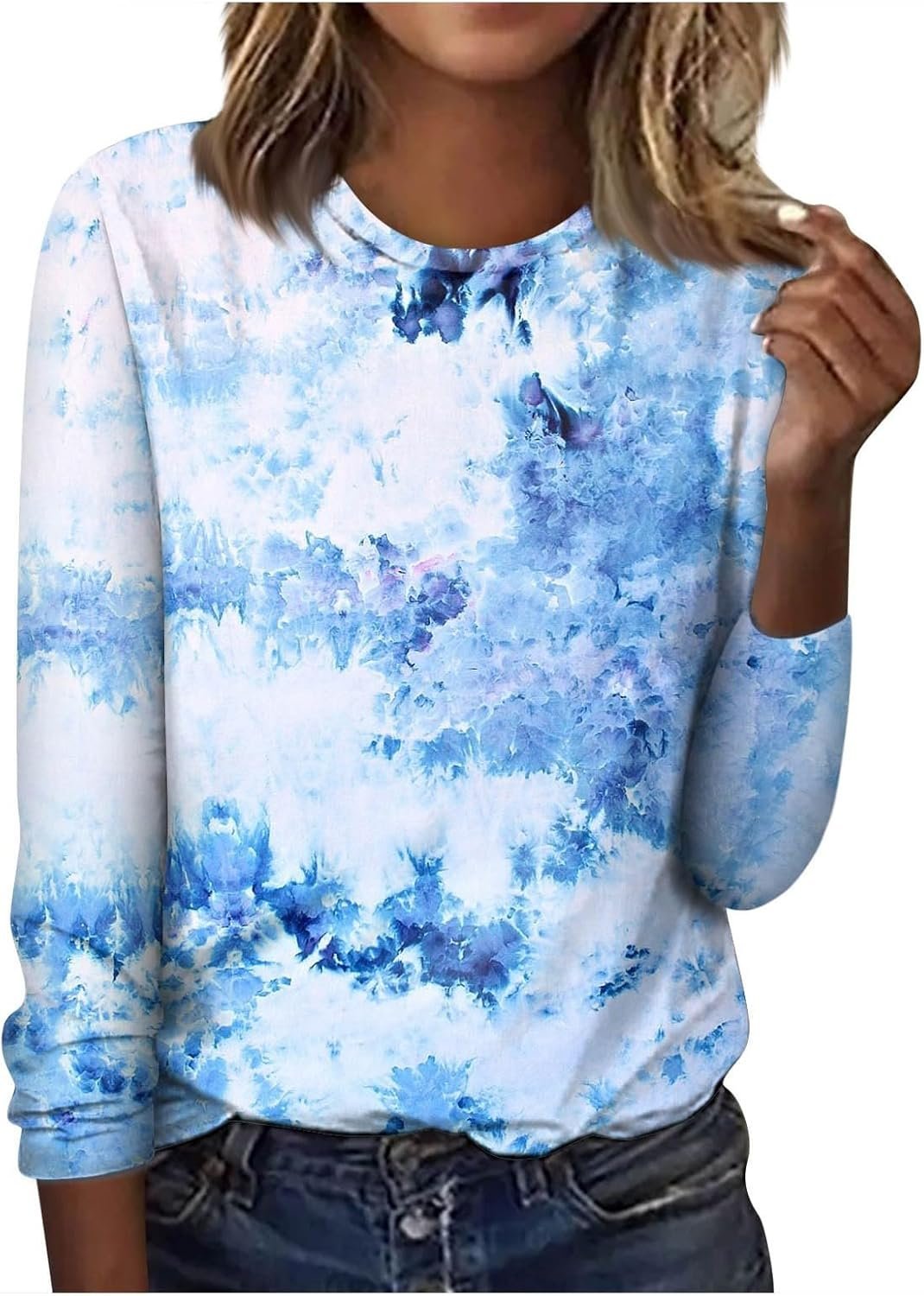 Women's Long Sleeve Floral Knitted Crew Neck Casual Top