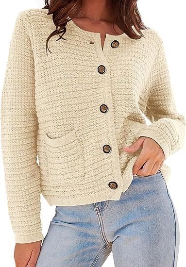 Buckle Crew Neck Casual Wool/Knitting Cardigan