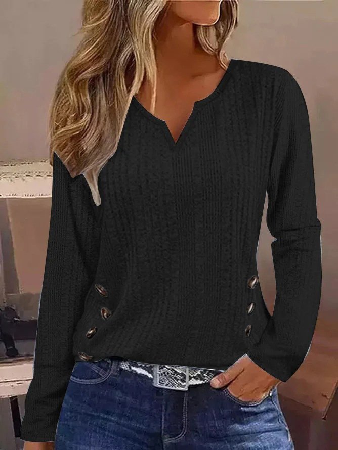 Casual Loose Knitted Notched T-Shirt