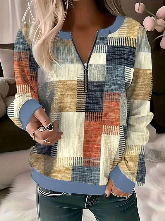 Plaid Loose Casual Sweatshirt