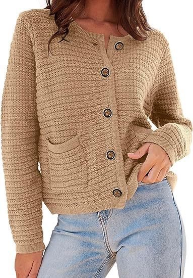 Buckle Crew Neck Casual Wool/Knitting Cardigan