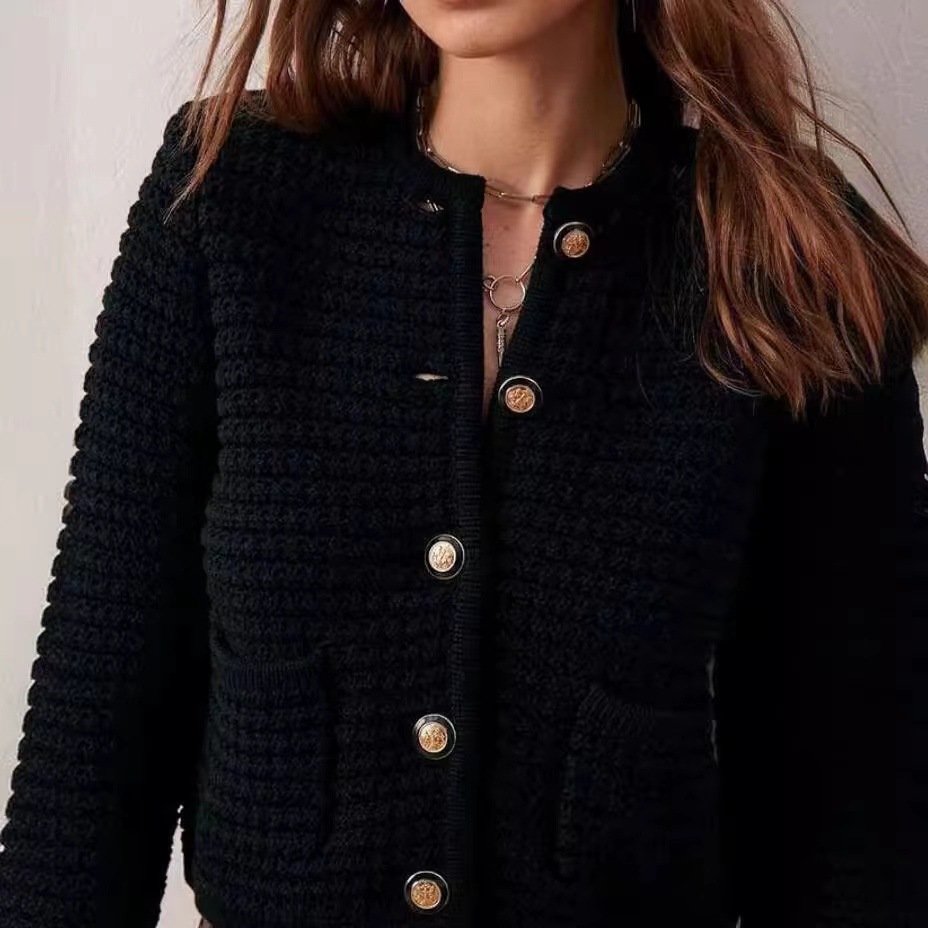 Buckle Crew Neck Casual Wool/Knitting Cardigan