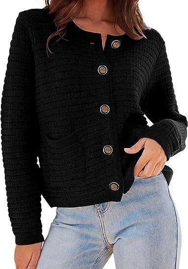 Buckle Crew Neck Casual Wool/Knitting Cardigan