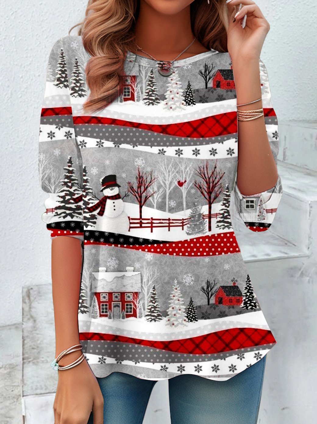 Christmas Snowman Design Casual T-Shirt