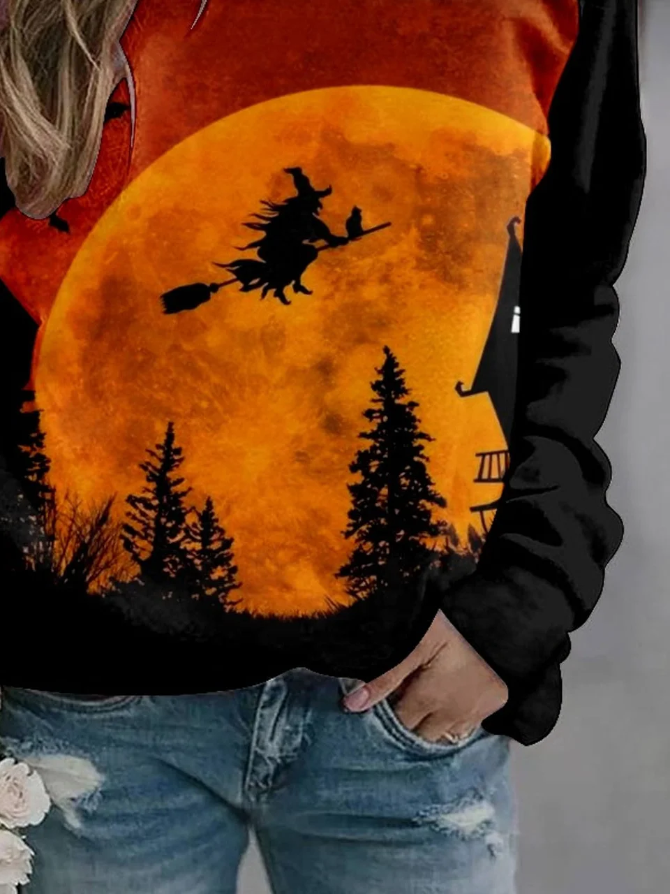 Casual Crew Neck Halloween Loose Sweatshirt