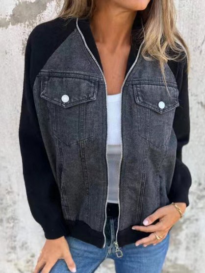 Loose Contrast Stitching Denim Casual Jacket