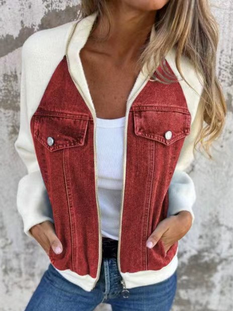 Loose Contrast Stitching Denim Casual Jacket