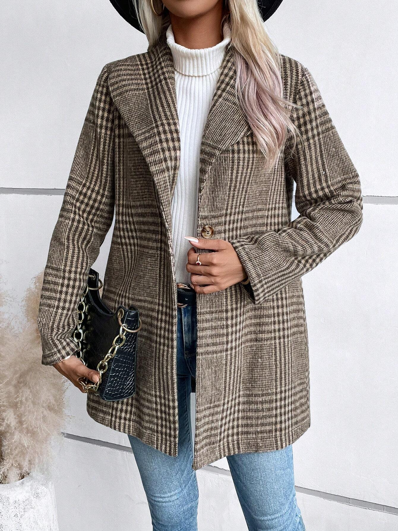 Loose Casual Shawl Collar Plaid Jacket