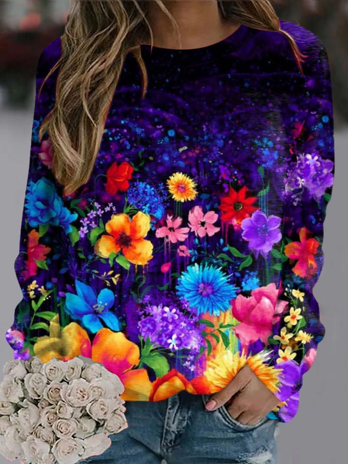 Loose Floral Casual Sweatshirt