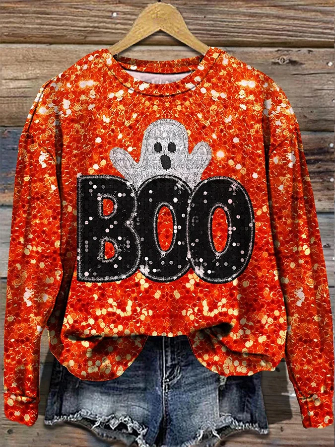 Women Halloween Crew Neck Long Sleeve Vintage Daily Spring/Fall Sweatshirt