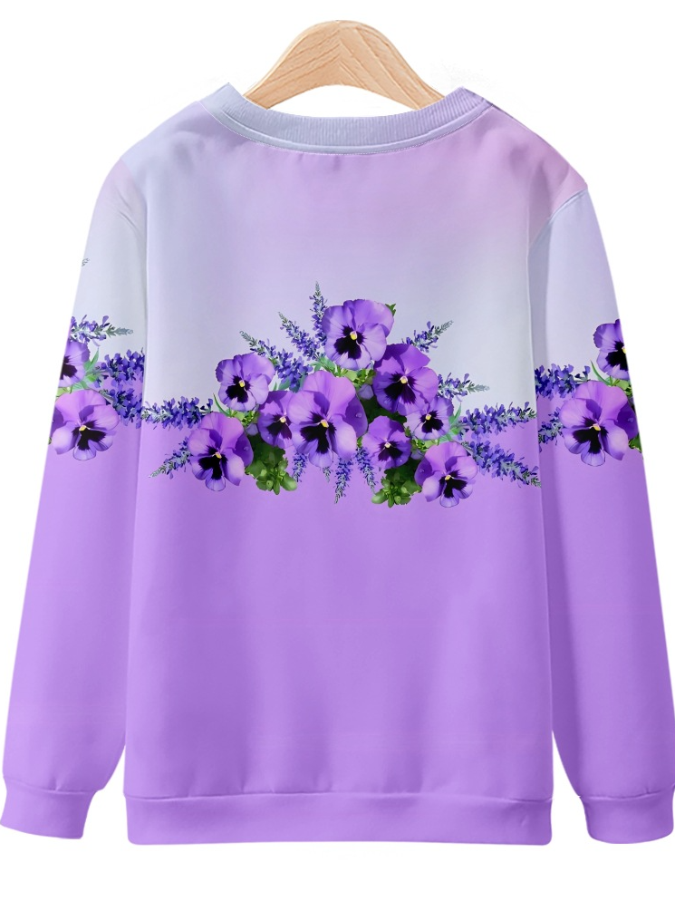 Alzheimer's Loose Purple Floral Crew Neck Casual Sweatshirt