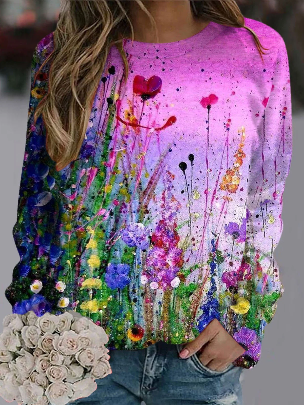 Loose Floral Casual Sweatshirt