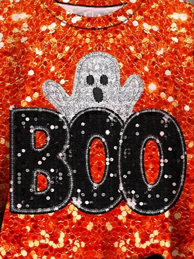 Women Halloween Crew Neck Long Sleeve Vintage Daily Spring/Fall Sweatshirt