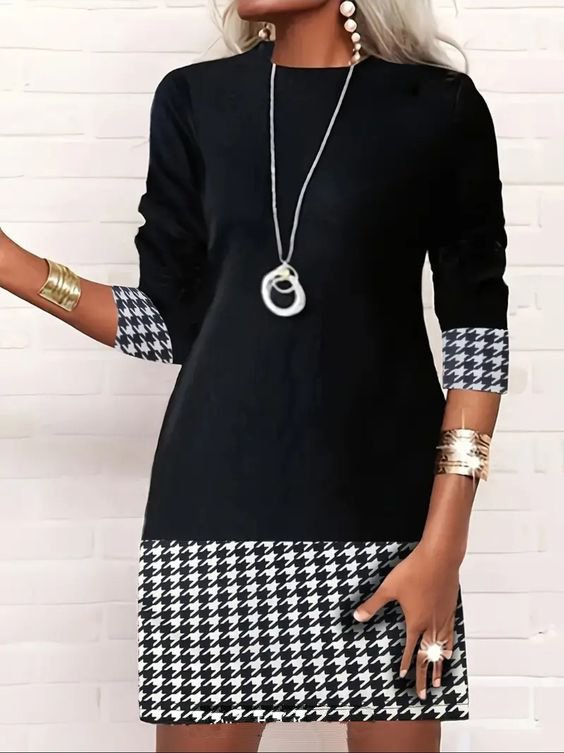 Regular Fit Houndstooth Casual Dress