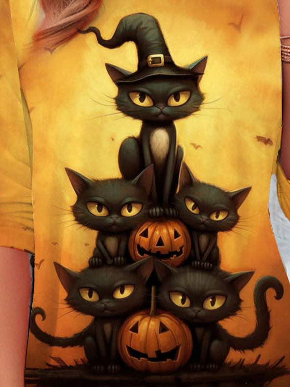 Halloween cat casual T-shirt