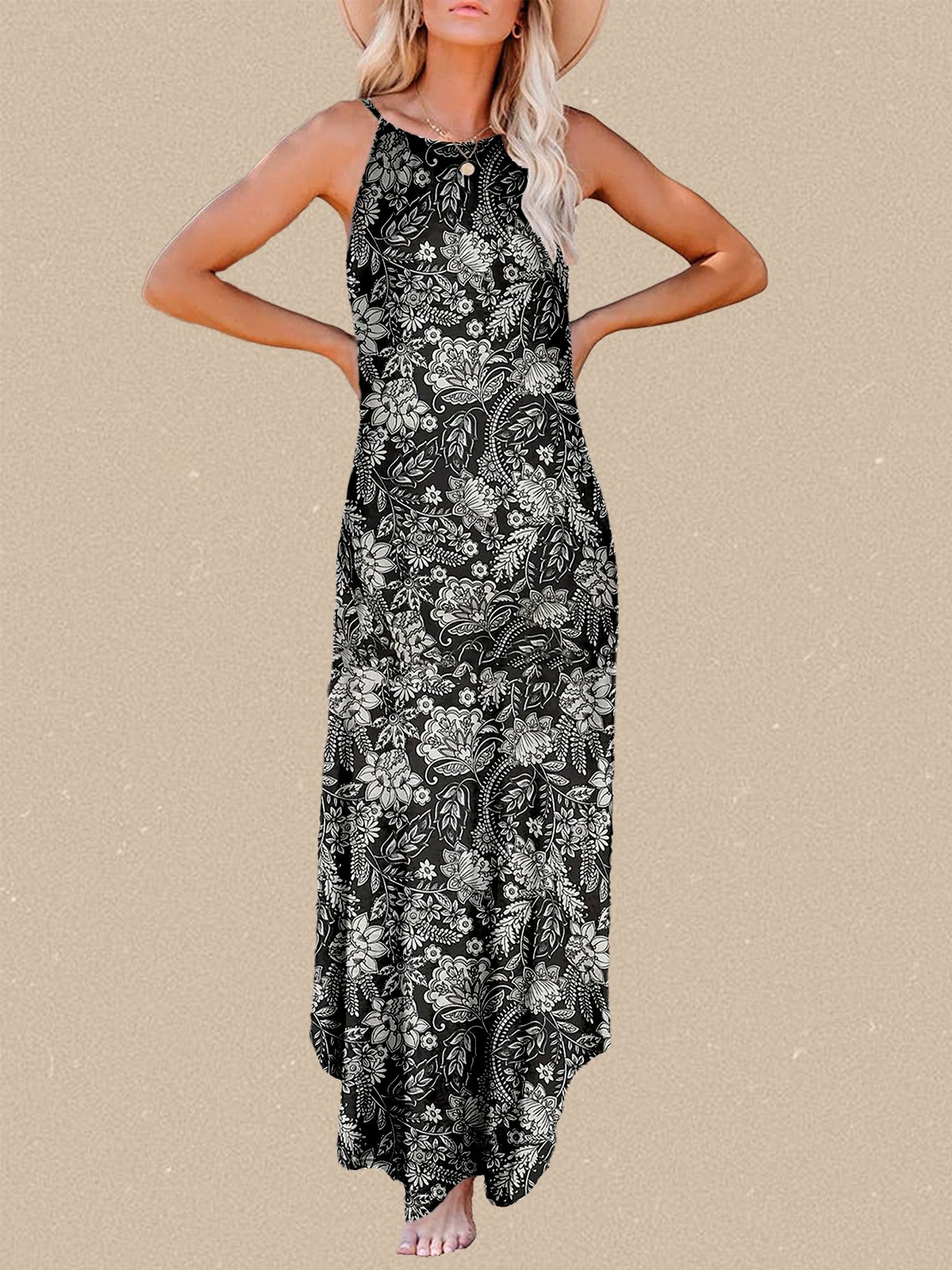 Women's Resort-Inspired Casual Halterneck Slip Print Dress