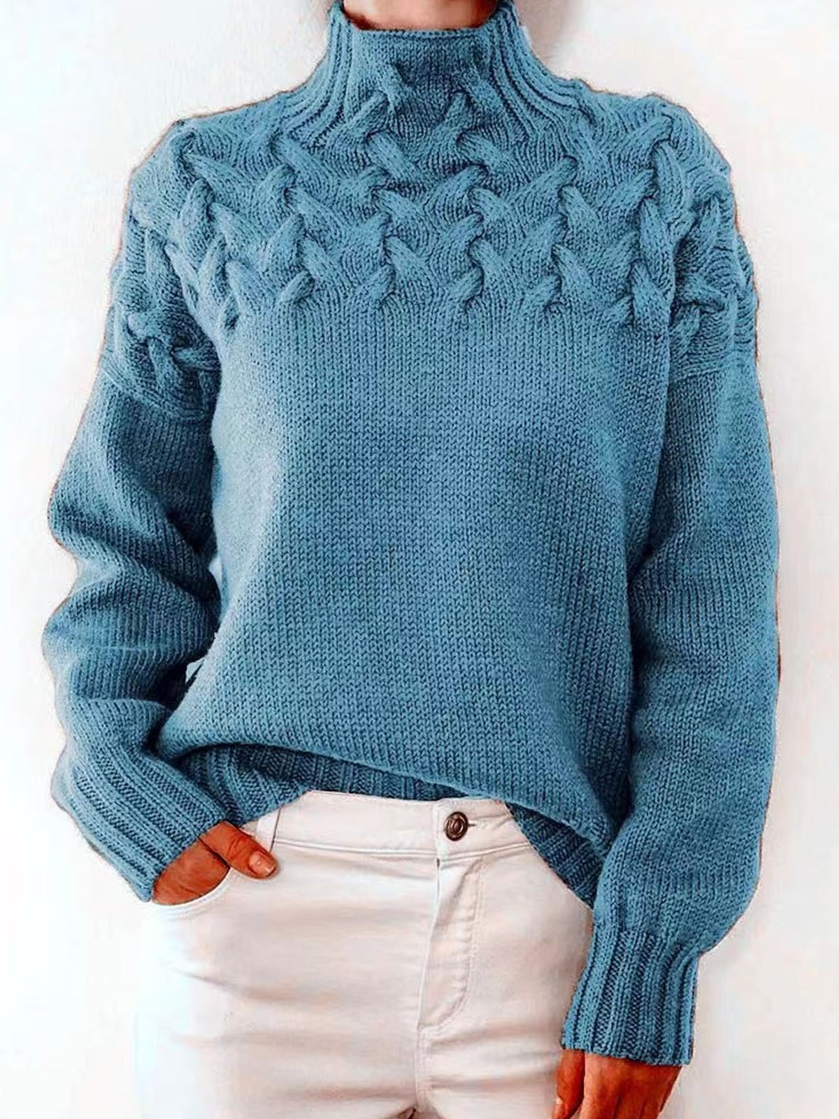 Yarn/Wool Yarn Loose Casual Turtleneck Sweater