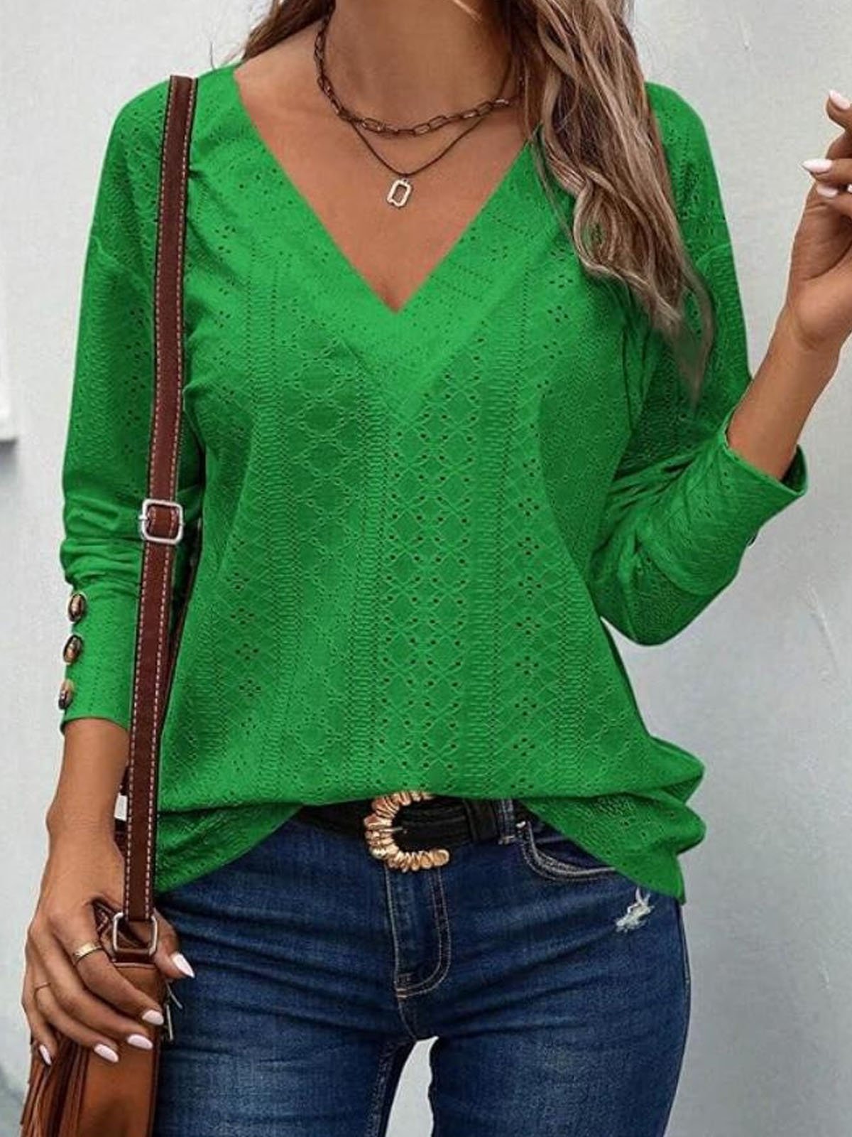 Casual Plain Loose V Neck T-Shirt