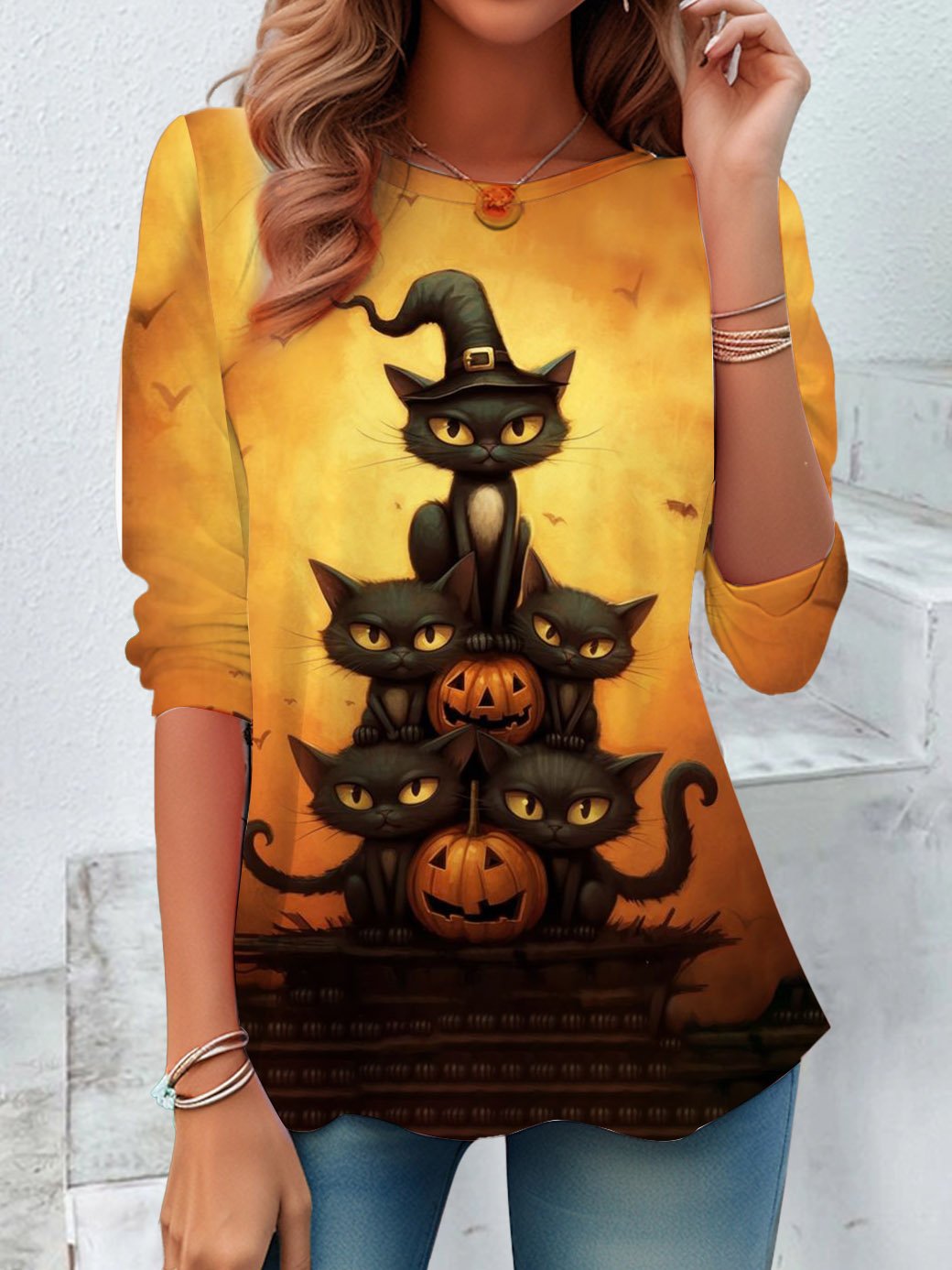 Halloween cat casual T-shirt