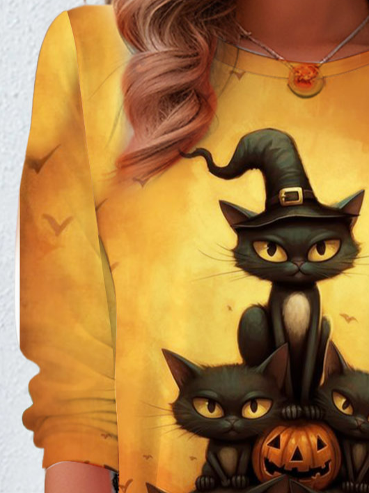 Halloween cat casual T-shirt