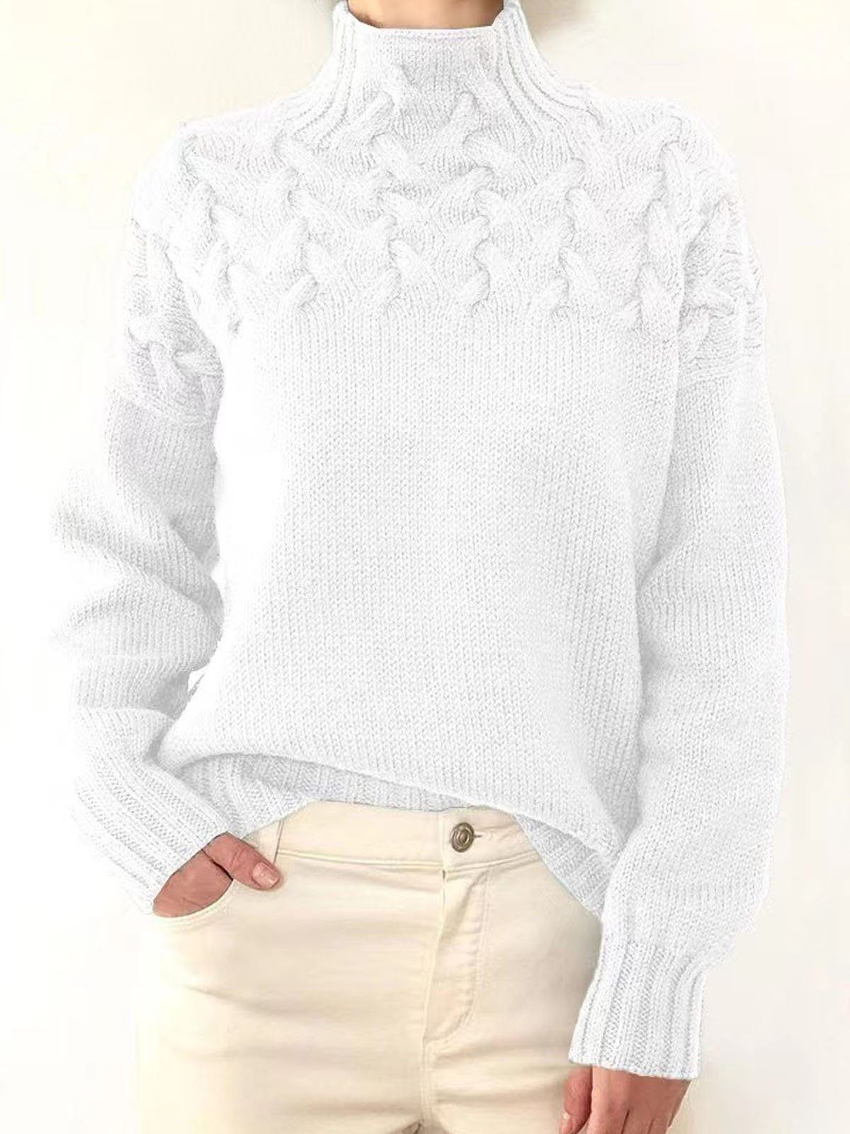 Yarn/Wool Yarn Loose Casual Turtleneck Sweater