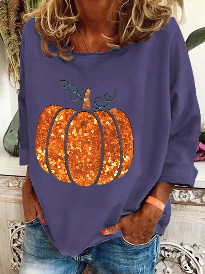 Sequin Pumpkin Print Casual Sweatshirt