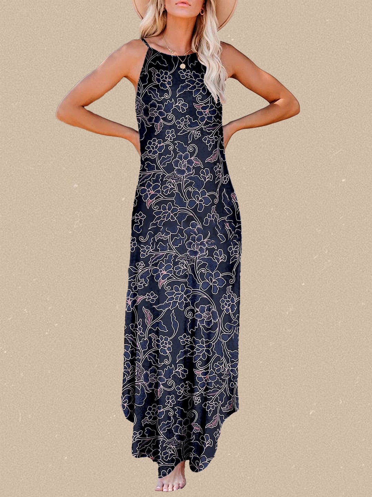 Women's Resort-Inspired Casual Halterneck Slip Print Dress