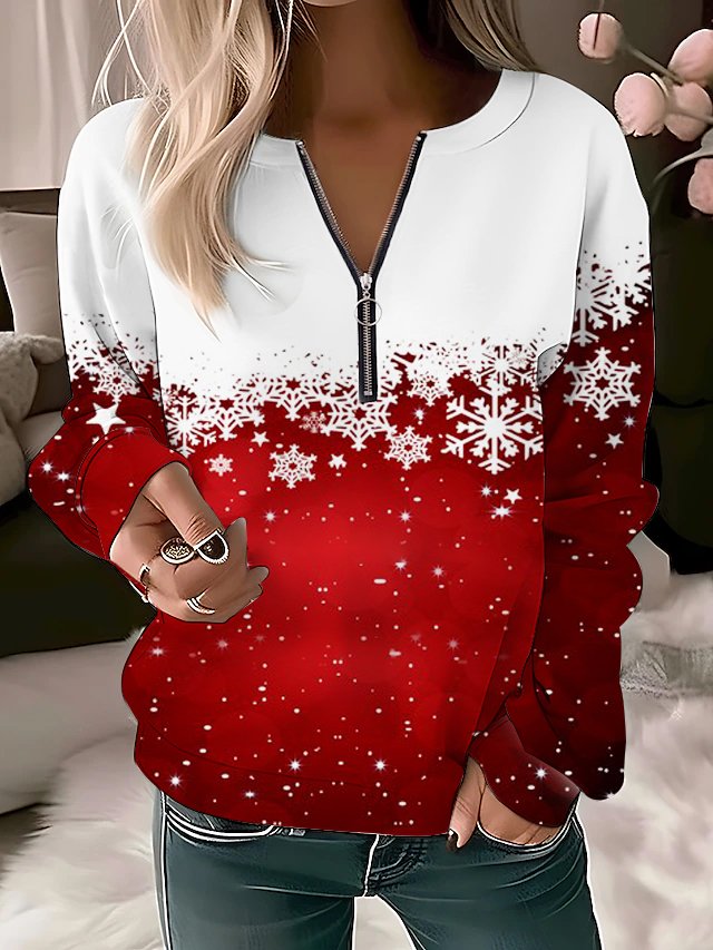 Christmas Snowflake Design Zipper Sweatshirt