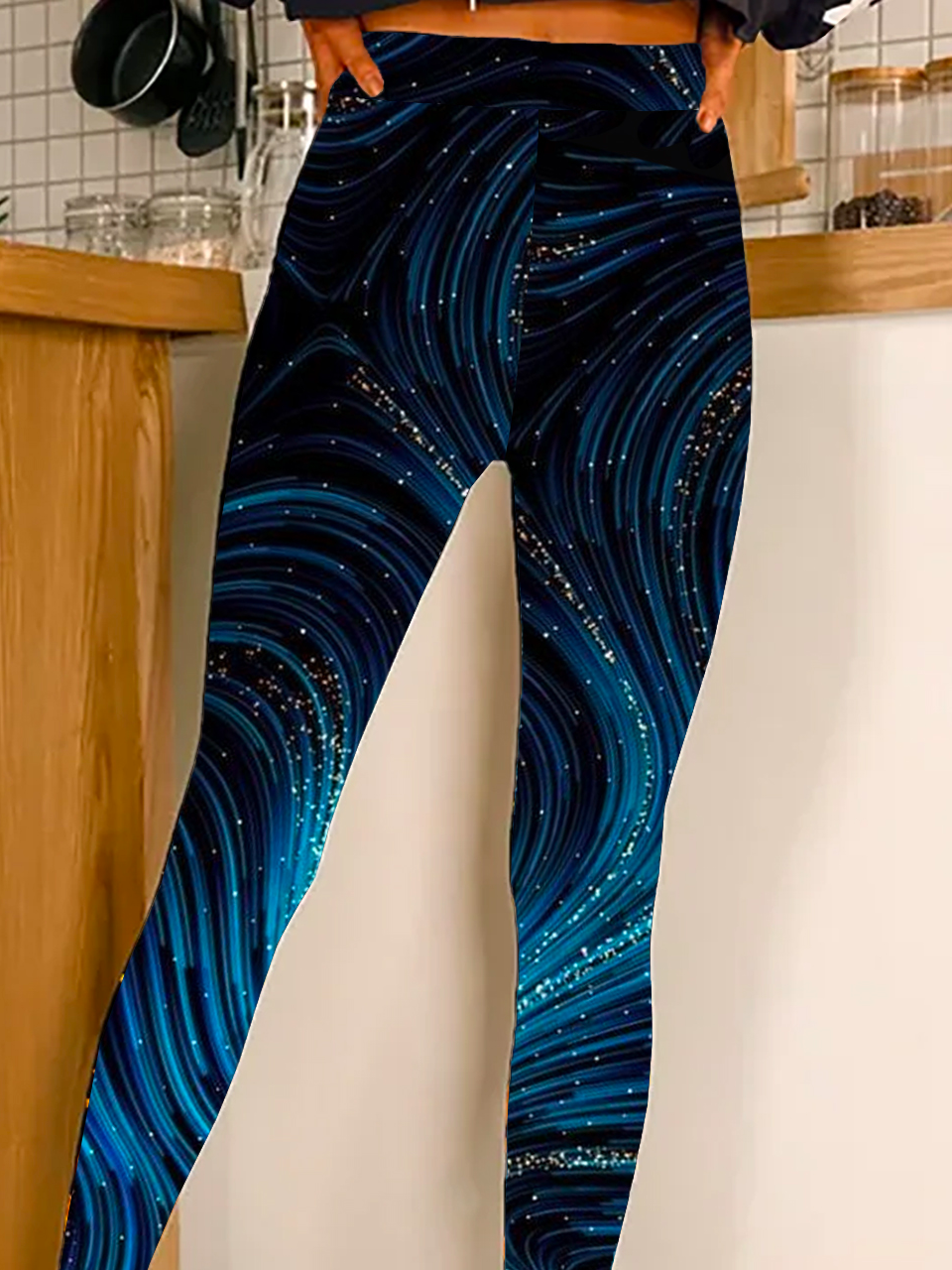 Random Print Tight Jersey Casual Leggings