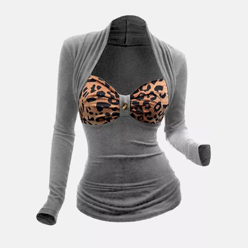 Leopard Print Casual Sweetheart Long Sleeve Tee